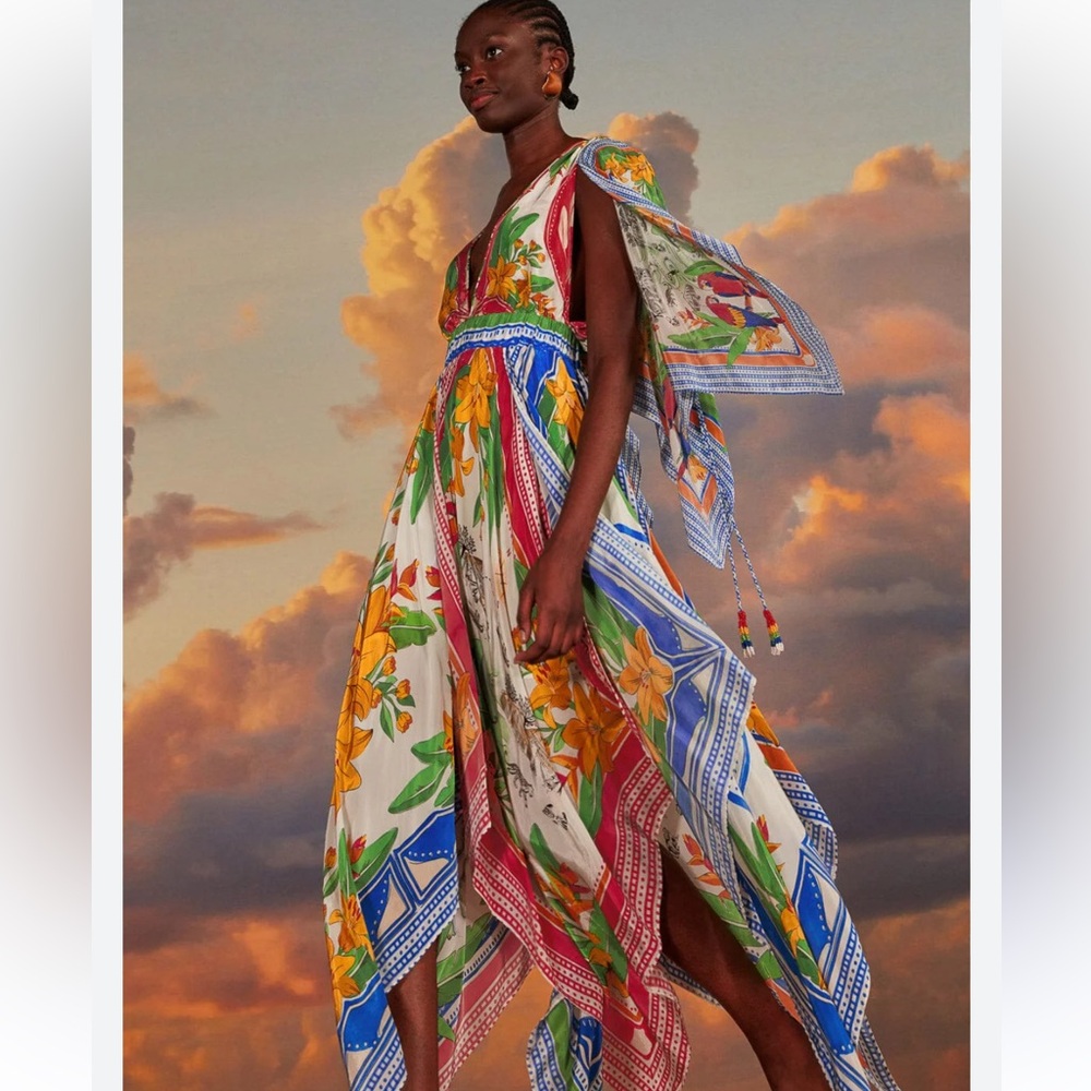 NWT FARM Rio Tropical Destination Kimono Sleeve Midi Dress